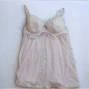 La Senza Pink Sheer Open Back Underwire Bra Babydoll - Size Extra Large